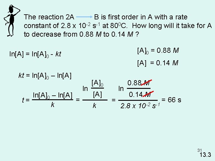 The reaction 2 A B is first order in A with a rate constant