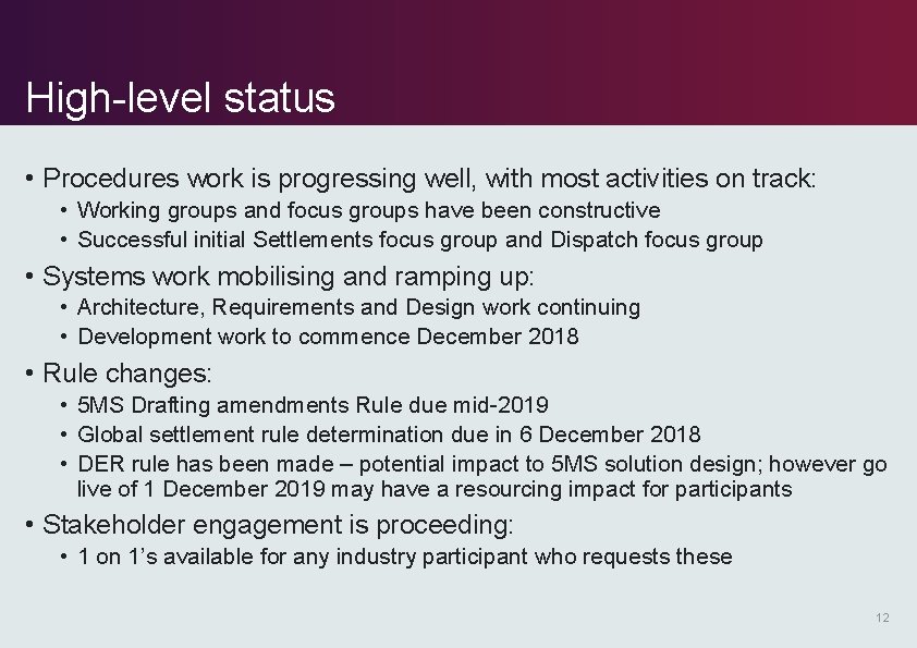 High-level status • Procedures work is progressing well, with most activities on track: • High-level status • Procedures work is progressing well, with most activities on track: •
