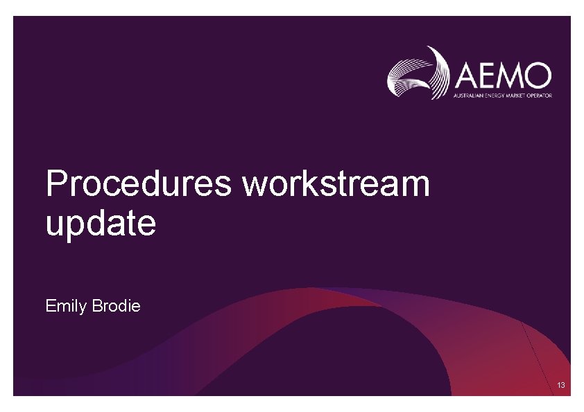 Procedures workstream update Emily Brodie 13 Procedures workstream update Emily Brodie 13