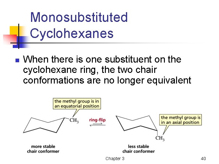 Monosubstituted Cyclohexanes n When there is one substituent on the cyclohexane ring, the two