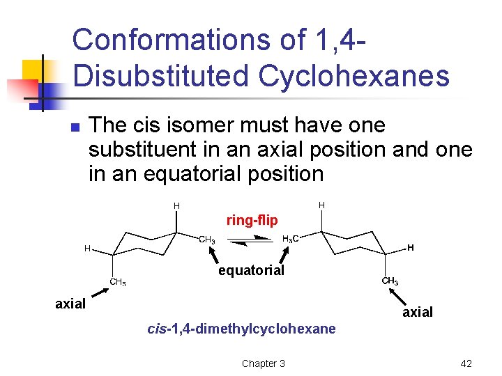 Conformations of 1, 4 Disubstituted Cyclohexanes n The cis isomer must have one substituent