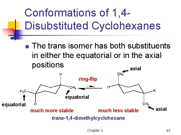 Conformations of 1, 4 Disubstituted Cyclohexanes n The trans isomer has both substituents in