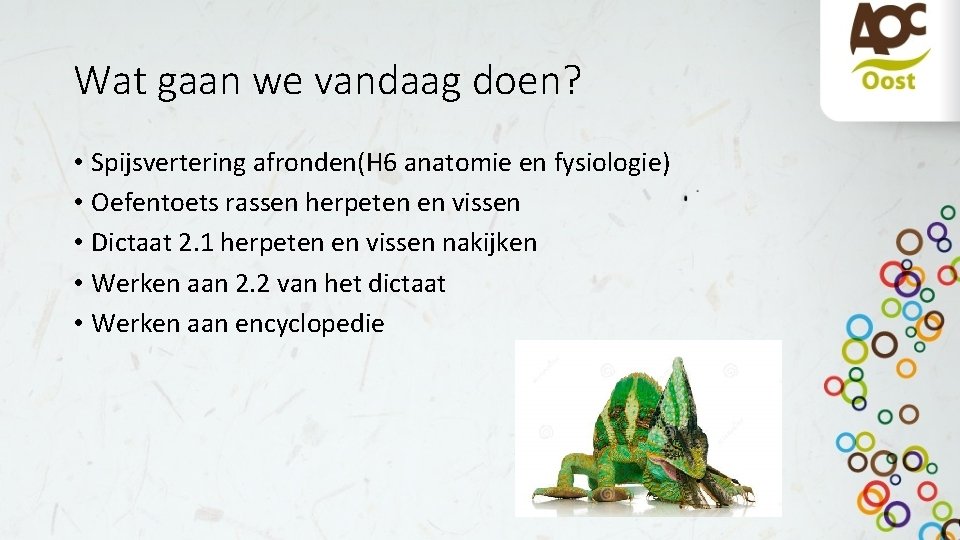 Wat gaan we vandaag doen? • Spijsvertering afronden(H 6 anatomie en fysiologie) • Oefentoets