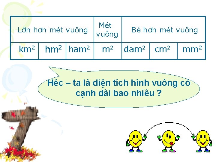 Lớn hơn mét vuông km 2 ham 2 Mét vuông m 2 Bé hơn