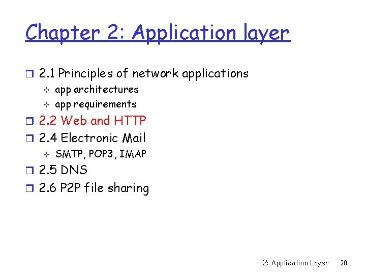 Chapter 2: Application layer r 2. 1 Principles of network applications v app architectures
