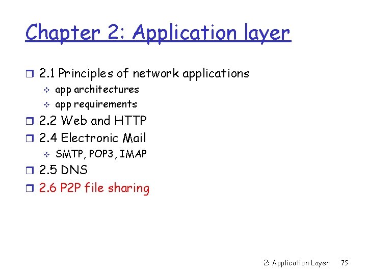 Chapter 2: Application layer r 2. 1 Principles of network applications v app architectures
