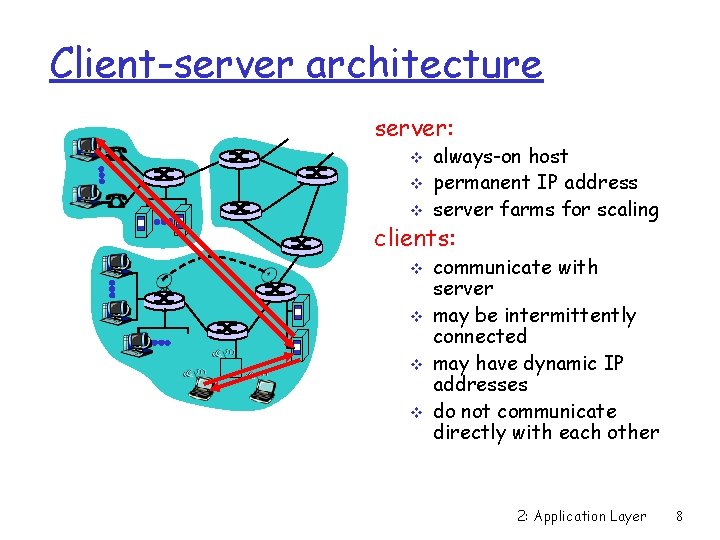 Client-server architecture server: v v v always-on host permanent IP address server farms for