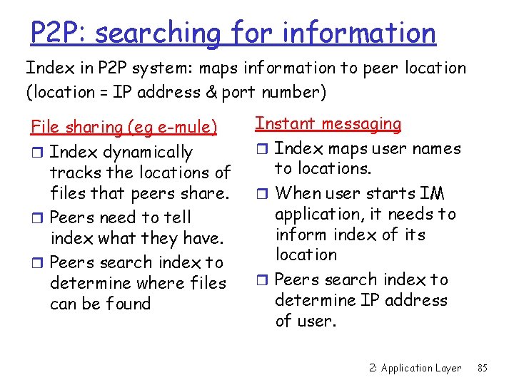 P 2 P: searching for information Index in P 2 P system: maps information