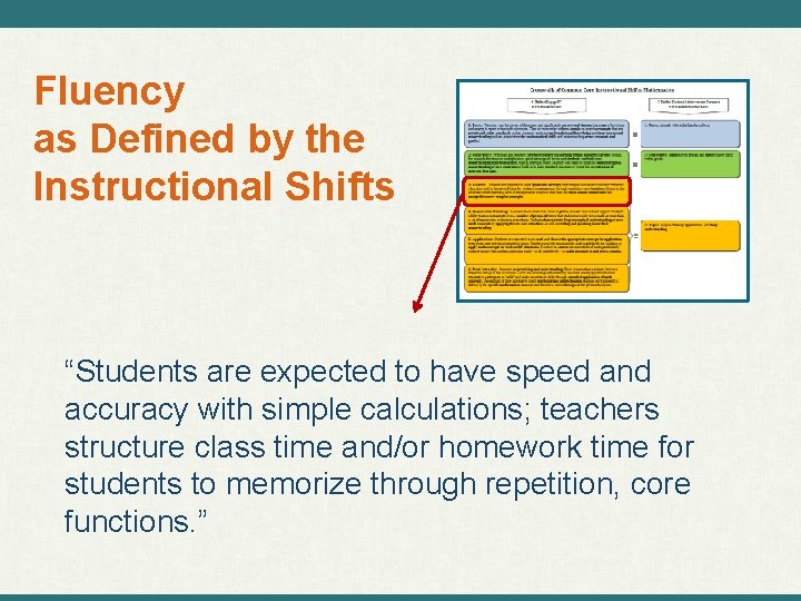 Fluency as Defined by the Instructional Shifts “Students are expected to have speed and