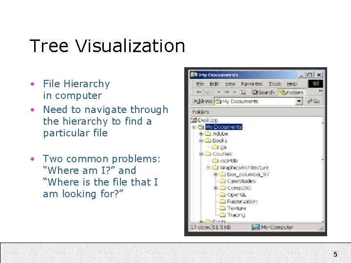 Tree Visualization • File Hierarchy in computer • Need to navigate through the hierarchy