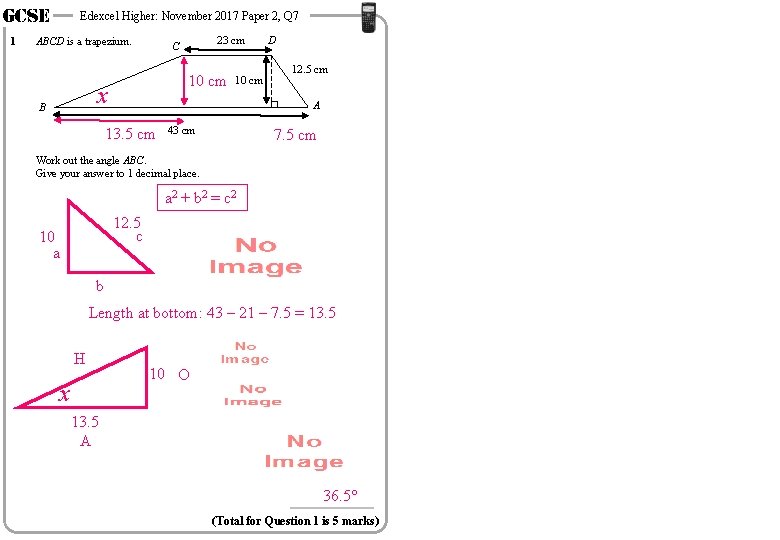 GCSE 1 Edexcel Higher: November 2017 Paper 2, Q 7 ABCD is a trapezium.