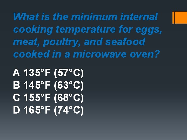 What is the minimum internal cooking temperature for eggs, meat, poultry, and seafood cooked