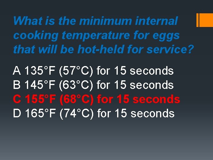 What is the minimum internal cooking temperature for eggs that will be hot-held for