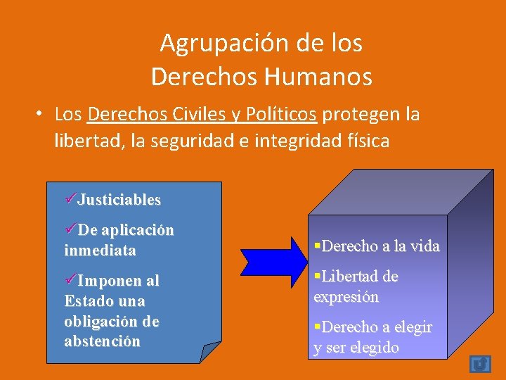 Agrupación de los Derechos Humanos • Los Derechos Civiles y Políticos protegen la libertad,