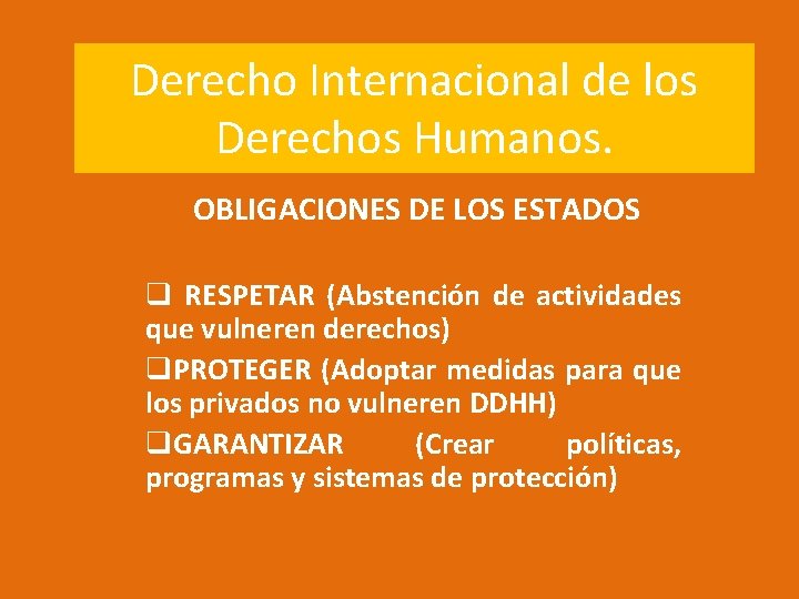 Derecho Internacional de los Derechos Humanos. OBLIGACIONES DE LOS ESTADOS q RESPETAR (Abstención de