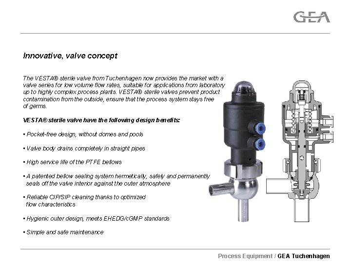 Innovative, valve concept The VESTA® sterile valve from Tuchenhagen now provides the market with