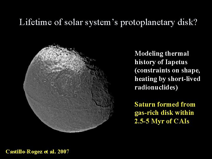 Lifetime of solar system’s protoplanetary disk? Modeling thermal history of Iapetus (constraints on shape,