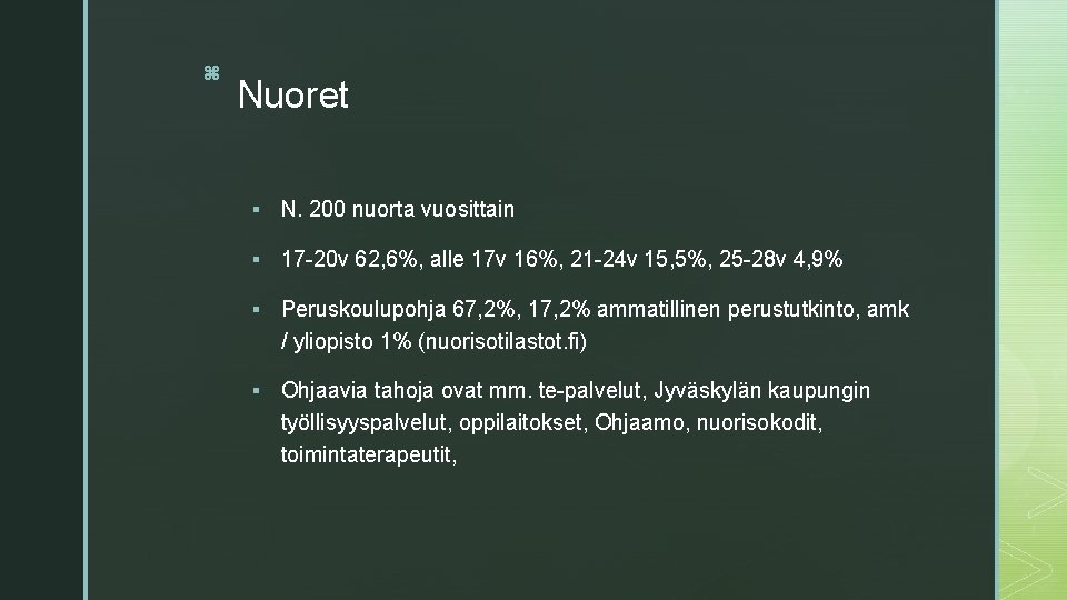 z Nuoret § N. 200 nuorta vuosittain § 17 -20 v 62, 6%, alle z Nuoret § N. 200 nuorta vuosittain § 17 -20 v 62, 6%, alle