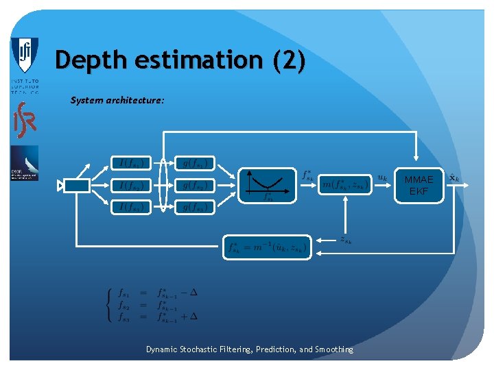 Depth estimation (2) System architecture: MMAE EKF Dynamic Stochastic Filtering, Prediction, and Smoothing Depth estimation (2) System architecture: MMAE EKF Dynamic Stochastic Filtering, Prediction, and Smoothing