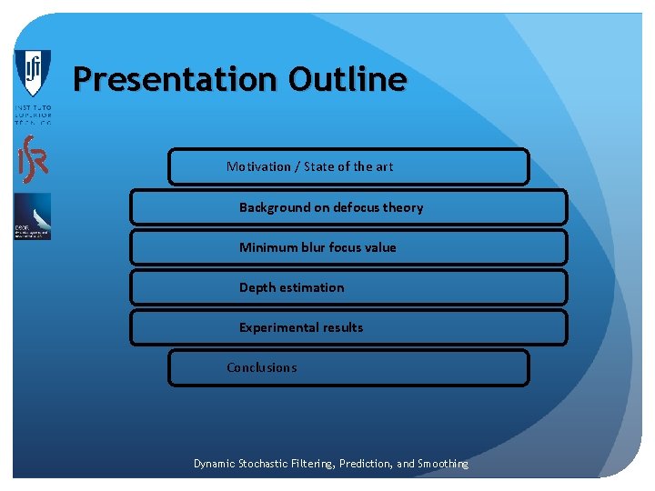Presentation Outline Motivation / State of the art Background on defocus theory Minimum blur Presentation Outline Motivation / State of the art Background on defocus theory Minimum blur