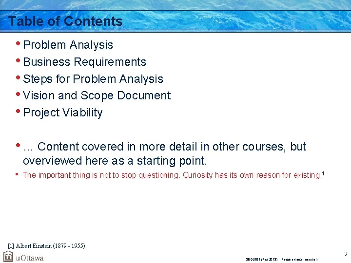 Table of Contents • Problem Analysis • Business Requirements • Steps for Problem Analysis