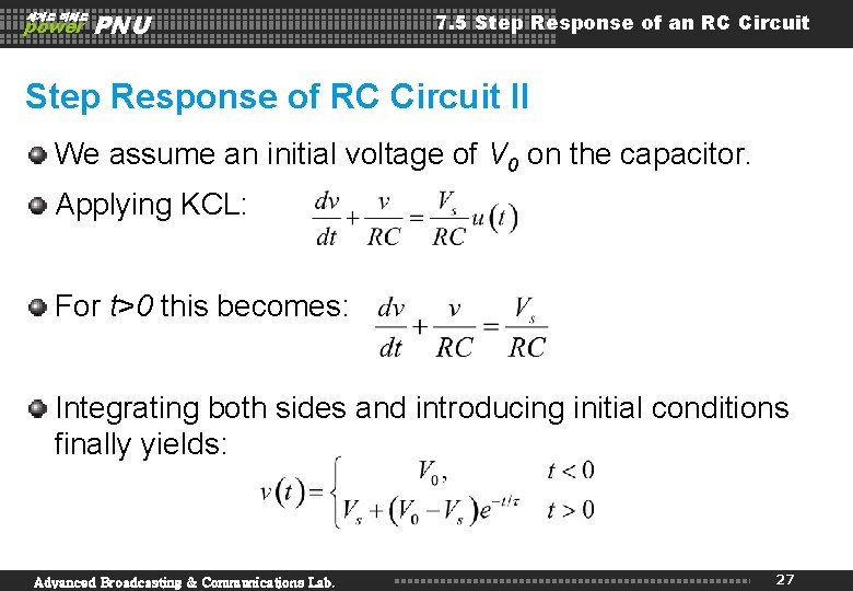 세계로 미래로 power PNU 7. 5 Step Response of an RC Circuit Step Response