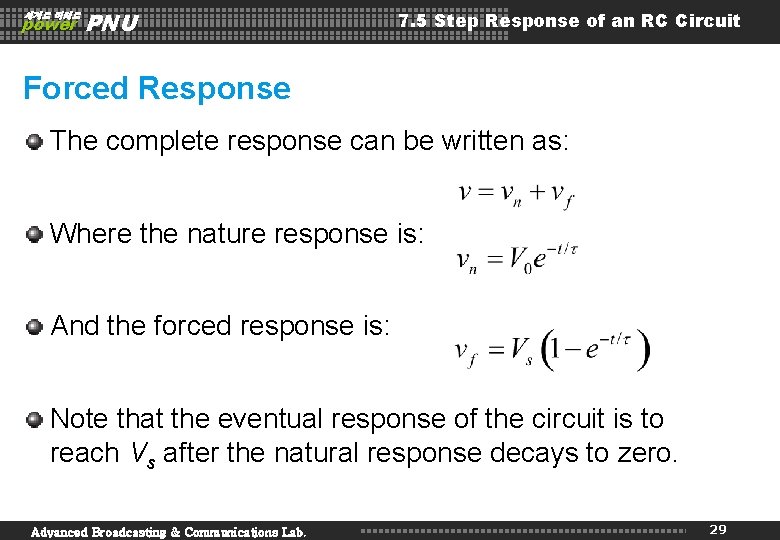 세계로 미래로 power PNU 7. 5 Step Response of an RC Circuit Forced Response