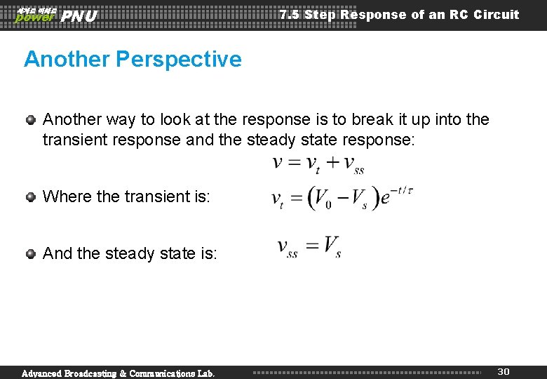 세계로 미래로 power PNU 7. 5 Step Response of an RC Circuit Another Perspective