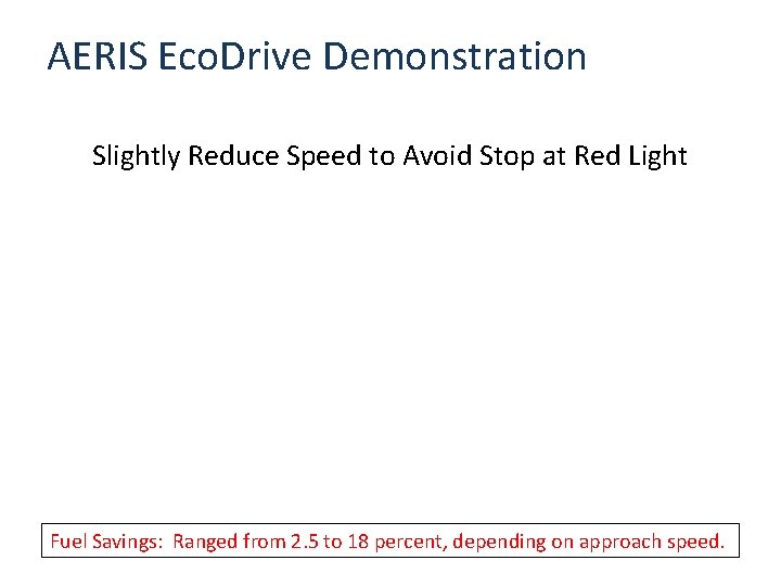 AERIS Eco. Drive Demonstration Slightly Reduce Speed to Avoid Stop at Red Light Fuel