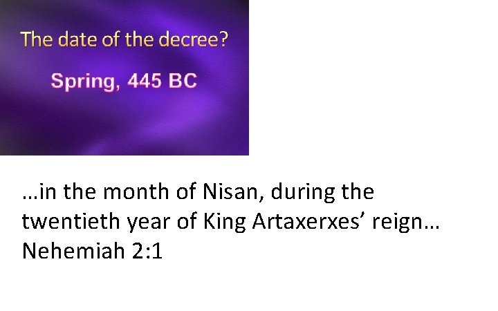 …in the month of Nisan, during the twentieth year of King Artaxerxes’ reign… Nehemiah