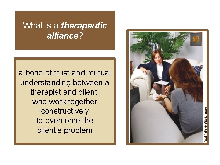 What is a therapeutic alliance? a bond of trust and mutual understanding between a