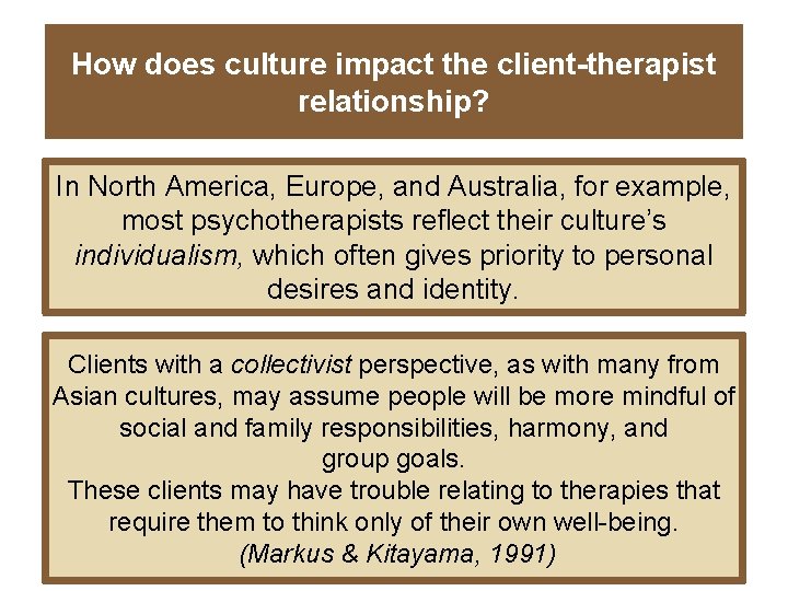 How does culture impact the client-therapist relationship? In North America, Europe, and Australia, for