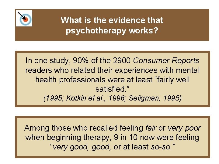 What is the evidence that psychotherapy works? In one study, 90% of the 2900