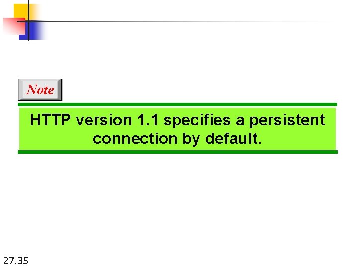 Note HTTP version 1. 1 specifies a persistent connection by default. 27. 35 