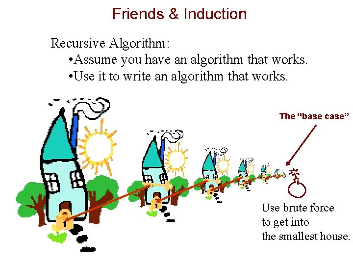 Friends & Induction Recursive Algorithm: • Assume you have an algorithm that works. •