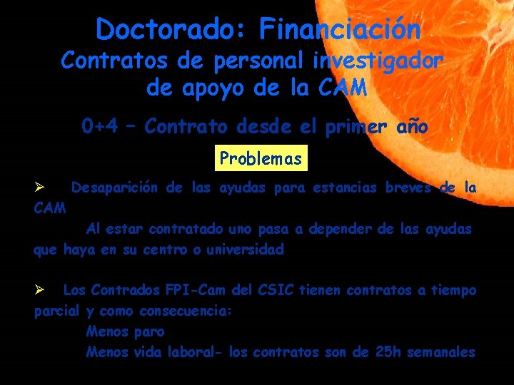Doctorado: Financiación Contratos de personal investigador de apoyo de la CAM 0+4 – Contrato