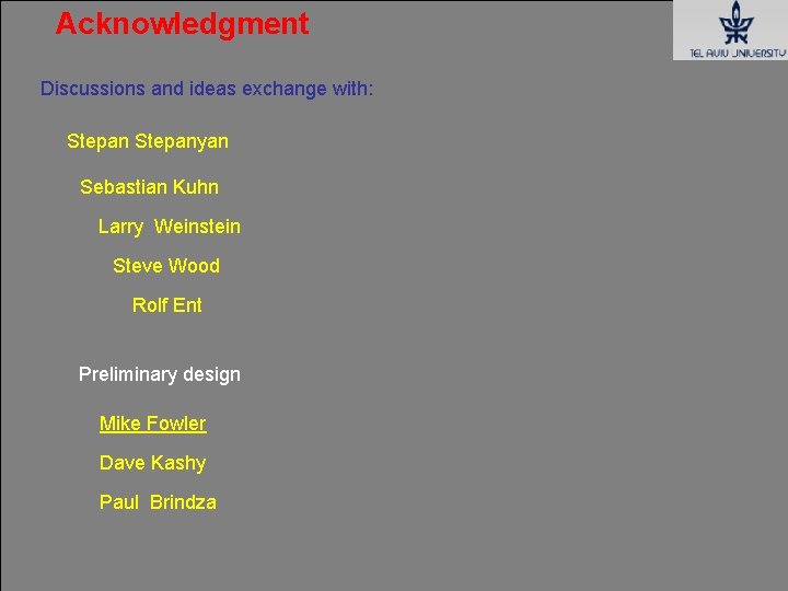 Acknowledgment Discussions and ideas exchange with: Stepanyan Sebastian Kuhn Larry Weinstein Steve Wood Rolf Acknowledgment Discussions and ideas exchange with: Stepanyan Sebastian Kuhn Larry Weinstein Steve Wood Rolf