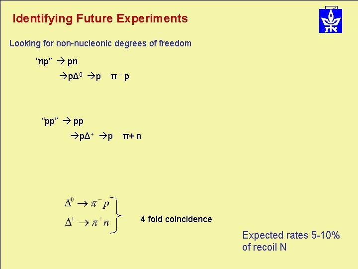 Identifying Future Experiments Looking for non-nucleonic degrees of freedom “np” pn pΔ 0 p Identifying Future Experiments Looking for non-nucleonic degrees of freedom “np” pn pΔ 0 p