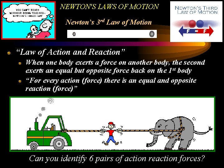NEWTON'S LAWS OF MOTION Newton’s 3 rd Law of Motion “Law of Action and