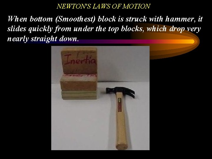 NEWTON'S LAWS OF MOTION When bottom (Smoothest) block is struck with hammer, it slides