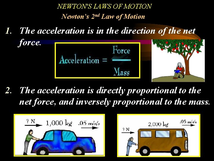 NEWTON'S LAWS OF MOTION Newton’s 2 nd Law of Motion 1. The acceleration is