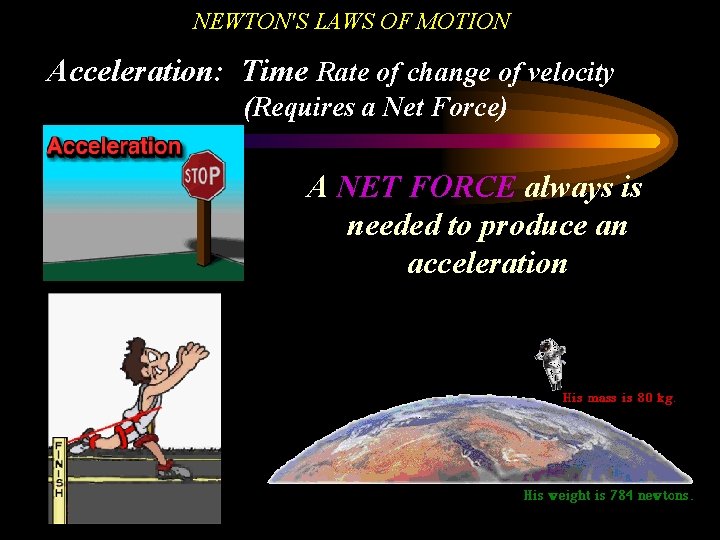 NEWTON'S LAWS OF MOTION Acceleration: Time Rate of change of velocity (Requires a Net