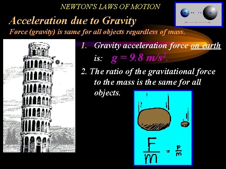 NEWTON'S LAWS OF MOTION Acceleration due to Gravity Force (gravity) is same for all