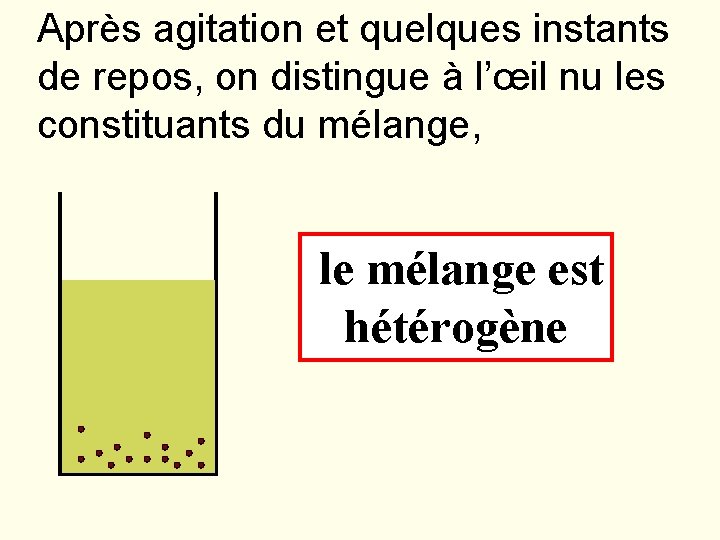 Après agitation et quelques instants de repos, on distingue à l’œil nu les constituants Après agitation et quelques instants de repos, on distingue à l’œil nu les constituants