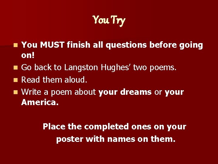 You Try n n You MUST finish all questions before going on! Go back