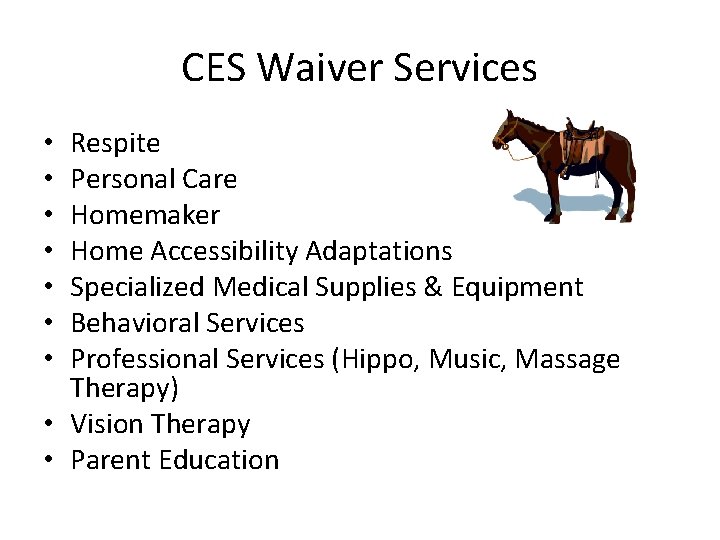 CES Waiver Services Respite Personal Care Homemaker Home Accessibility Adaptations Specialized Medical Supplies &