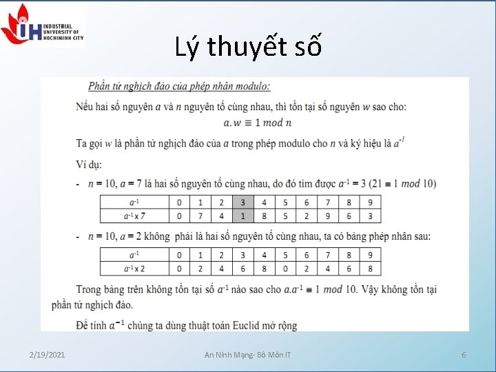 Lý thuyết số 2/19/2021 An Ninh Mạng- Bô Môn IT 6 Lý thuyết số 2/19/2021 An Ninh Mạng- Bô Môn IT 6