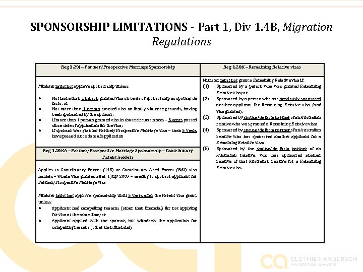 SPONSORSHIP LIMITATIONS - Part 1, Div 1. 4 B, Migration Regulations Reg 1. 20