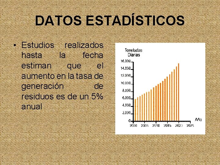 DATOS ESTADÍSTICOS • Estudios realizados hasta la fecha estiman que el aumento en la