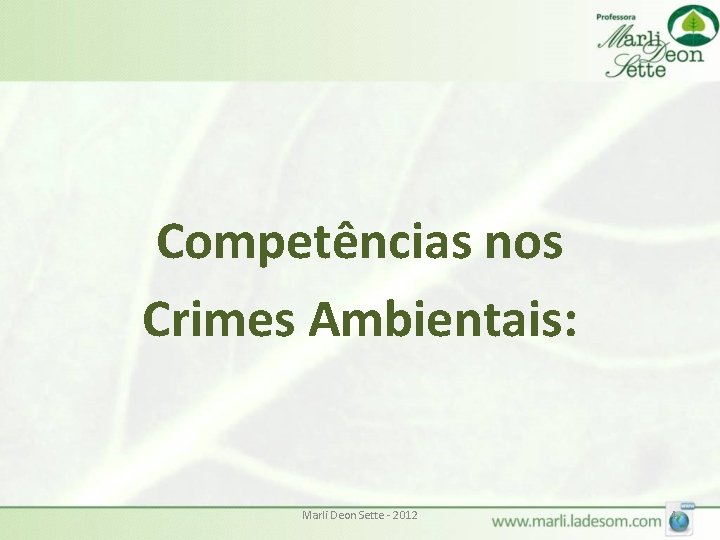 Competências nos Crimes Ambientais: Marli Deon Sette - 2012 4 